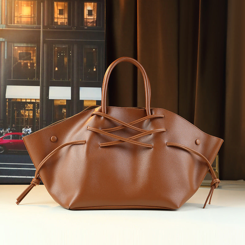 Solid Color Drawstring Tote Bag for Women Large Capacity Casual Commuter Shoulder Crossbody Handbag with Minimalist Design