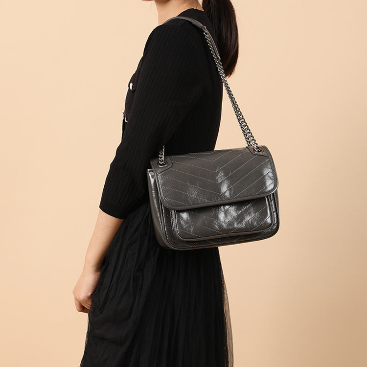 Spacious Quilted Chain Messenger Shoulder Underarm Bag for Women | Classic Trendy Genuine Leather Handbag with Premium High-Quality Finish | Versatile Everyday Purse for Work, Errands & Chic Style