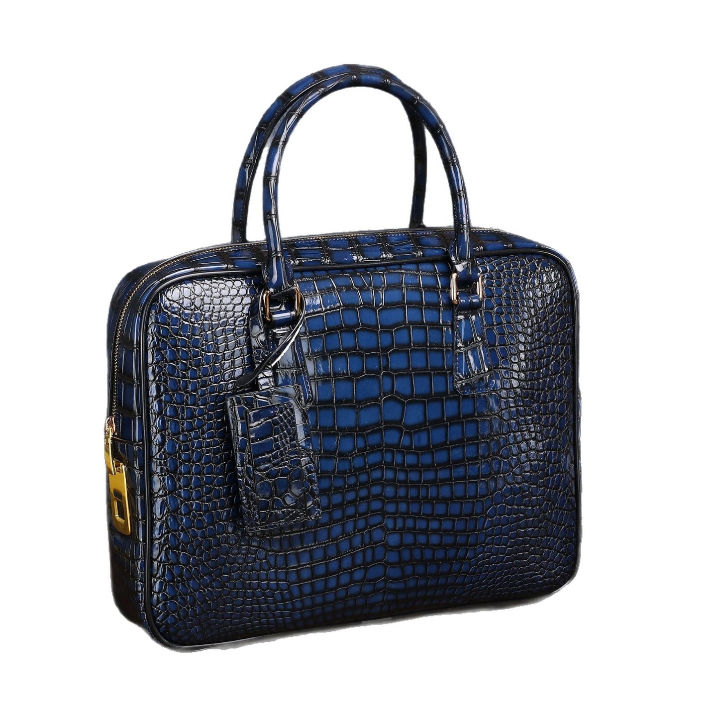 New Arrival Croc-Effect Large Briefcase with Smart Fingerprint Lock for Men, A Distressed Business Top-Handle Horizontal Bag with Trendy Design