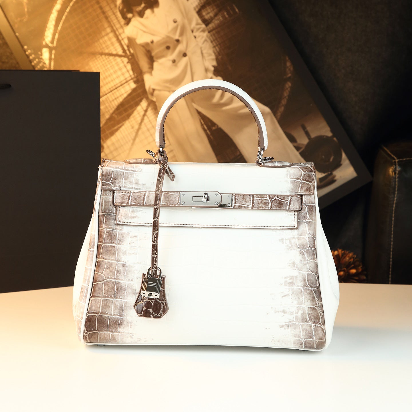 New Arrival Kelly-Inspired Croc-Effect Leather Bag for Women, A Minimalist Soft Leather Top-Handle Shoulder Crossbody Handbag with Urban Elegant Design