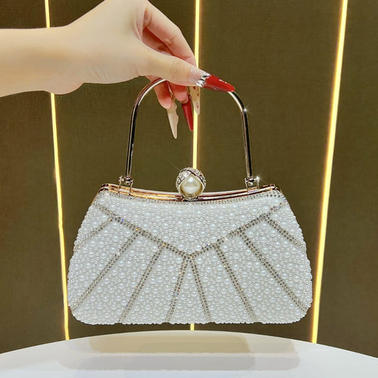 Elegant Pearl Embellished Luxury Evening Bag for Women, A Glamorous Top-Handle Crossbody Clutch Purse Perfect for Wedding Cheongsam Banquets & Formal Events