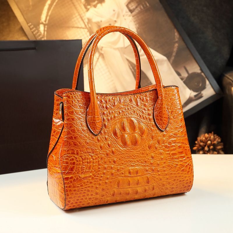 Genuine Croc-Embossed Leather Crossbody Shoulder Bag for Women – Elegant Simple Design Handbag with Premium Finish, Perfect for Stylish Mature Ladies