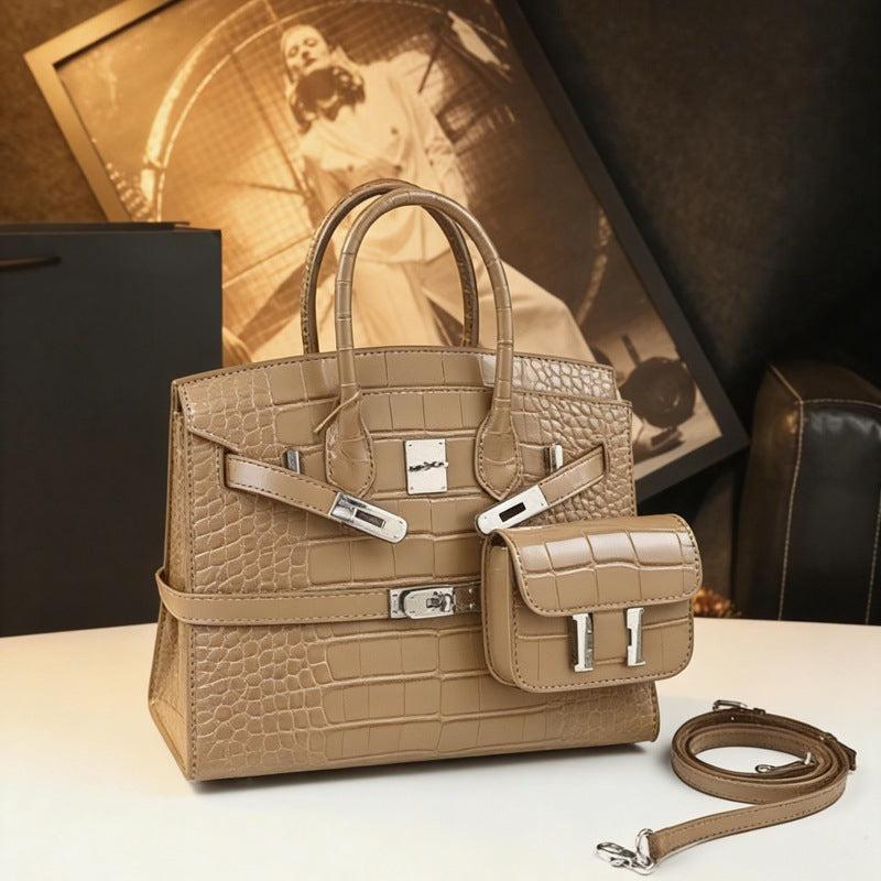 New Croc-Embossed Large Tote Bag for Women, Faux Leather Platinum-Style Top-Handle Handbag, Light Luxury Kelly-Inspired Shoulder Crossbody Purse for Work Commute
