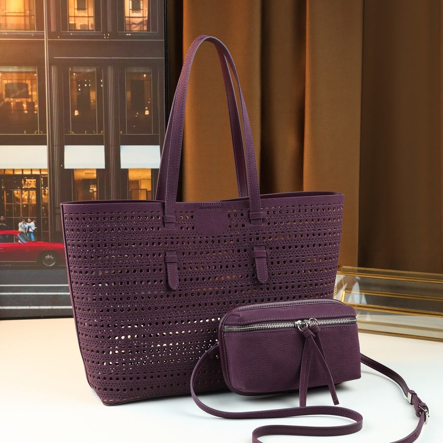 Hollow Korean Style Sub-Bag Tote for Women Large Capacity Shoulder Handbag with Detachable Pouch, Versatile Fall Going-Out Purse