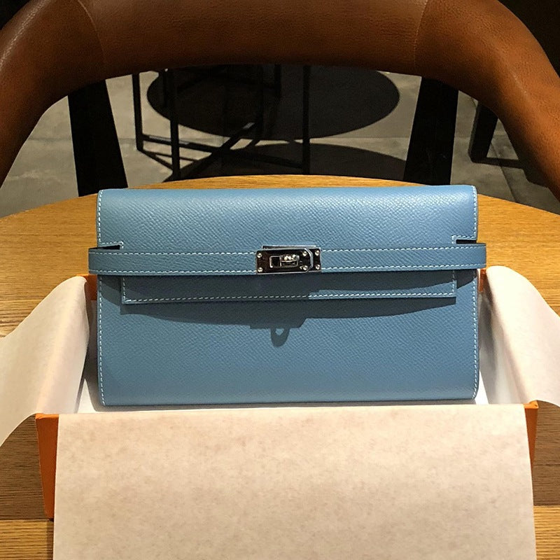 Genuine Togo Leather Long Wallet Clutch for Women, Hermès-Inspired Kelly-Style Money Holder, Premium Epsom Leather Phone Bag for Ladies