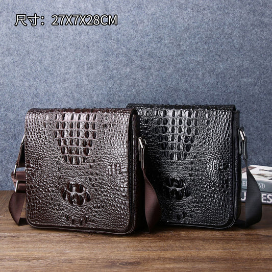 New Arrival Croc-Effect Genuine Leather Shoulder Bag for Men, A Fashionable Flap Crossbody Backpack Perfect for Outdoor Business & Casual Use