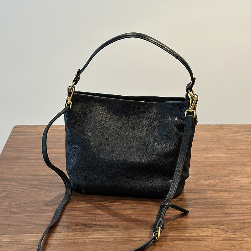 Genuine Top Layer Cowhide Bucket Bag for Women, New Spring Summer All-Season Versatile Shoulder Crossbody Top Handle Purse, Casual Commute Handbag for Ladies