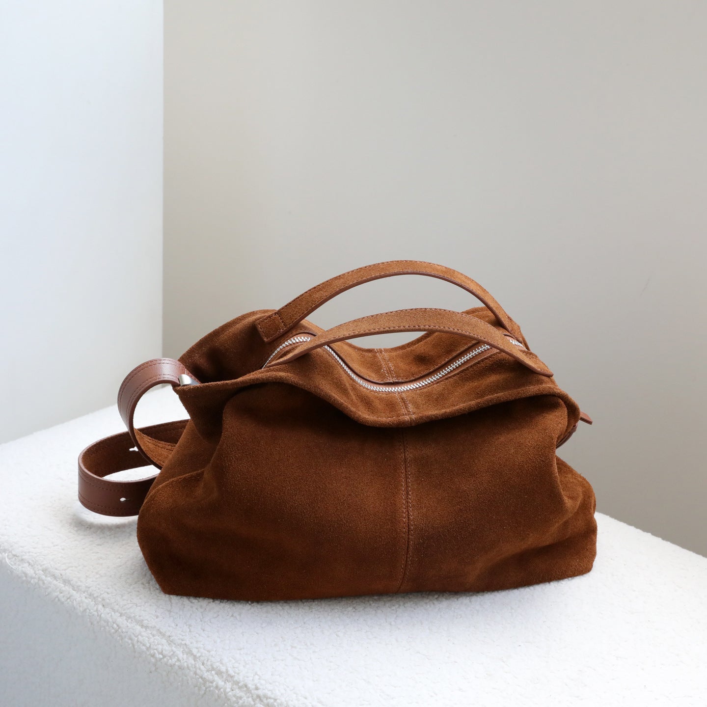 Suede Frosted Cowhide Slouchy Tote Bag for Women Fall Winter Commuter Shoulder Crossbody Handbag, Premium Genuine Leather Purse with Soft Matte Finish