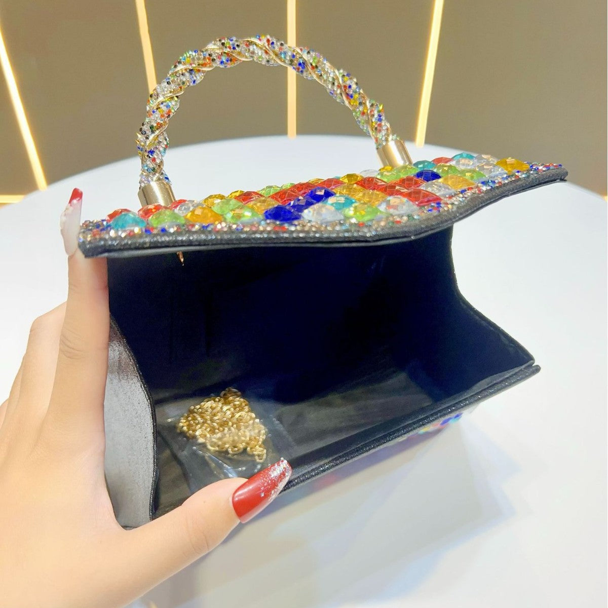 Women's Glamorous Evening Clutch, Chain Top-Handle Crossbody Bag for Formal Dress, Holiday Season Party Purse