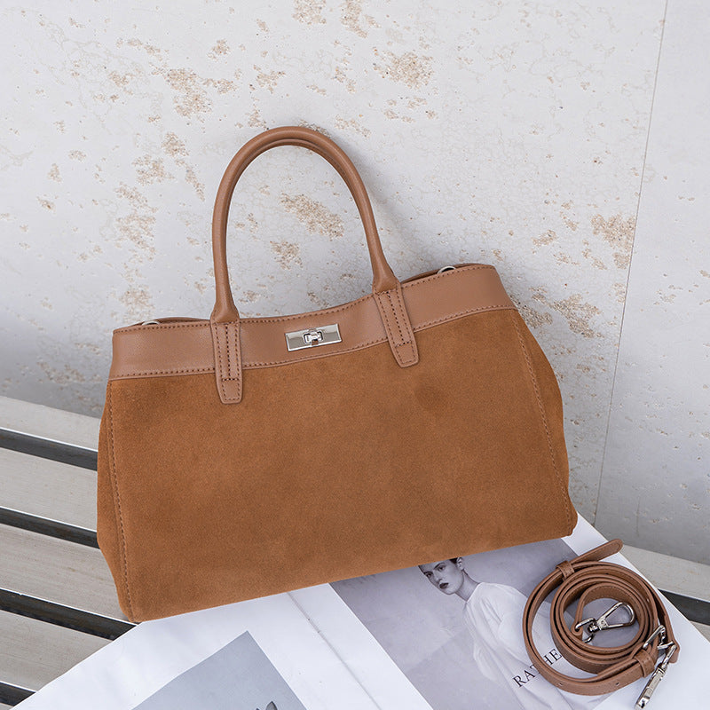 Frosted Cowhide Tote Bag for Women Large Capacity Shoulder Handbag, Elegant Stylish Purse with Soft Matte Leather Finish