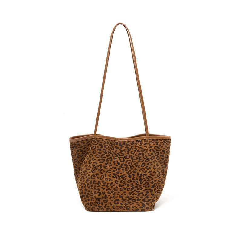 Genuine Leather Leopard Print Shoulder Bag for Women, New Niche Vintage Commute Underarm Tote Purse, Premium Everyday Handbag for Ladies