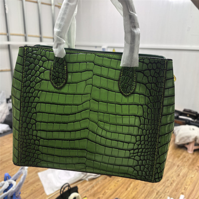 Genuine Leather Crocodile Embossed Garden Tote Bag for Women Large Capacity Shoulder Crossbody Handbag, Trendy Business Purse with Premium Texture