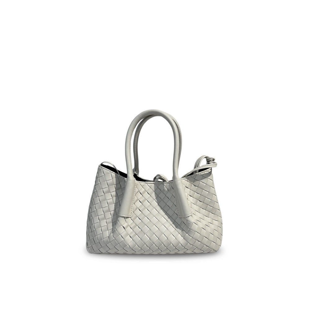 Leather New Woven Tote Bag Hand Crossbody One Shoulder Underarm Bag Women's Large Capacity Bag Mommy Bag