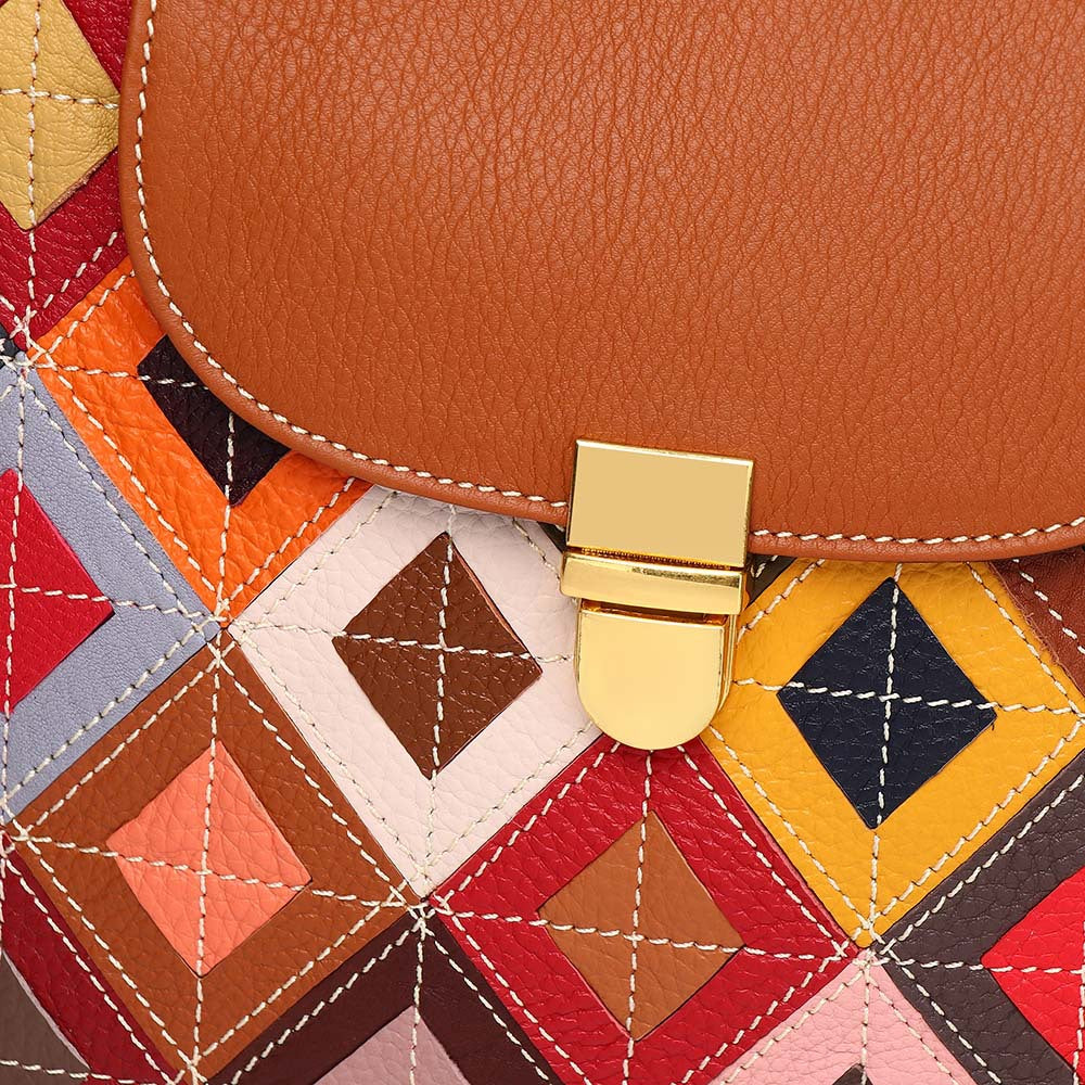 Genuine Top Layer Cowhide Colorful Color Block Shoulder Bag for Women, New Niche Designer Handbag, Trendy Everyday Purse for Ladies