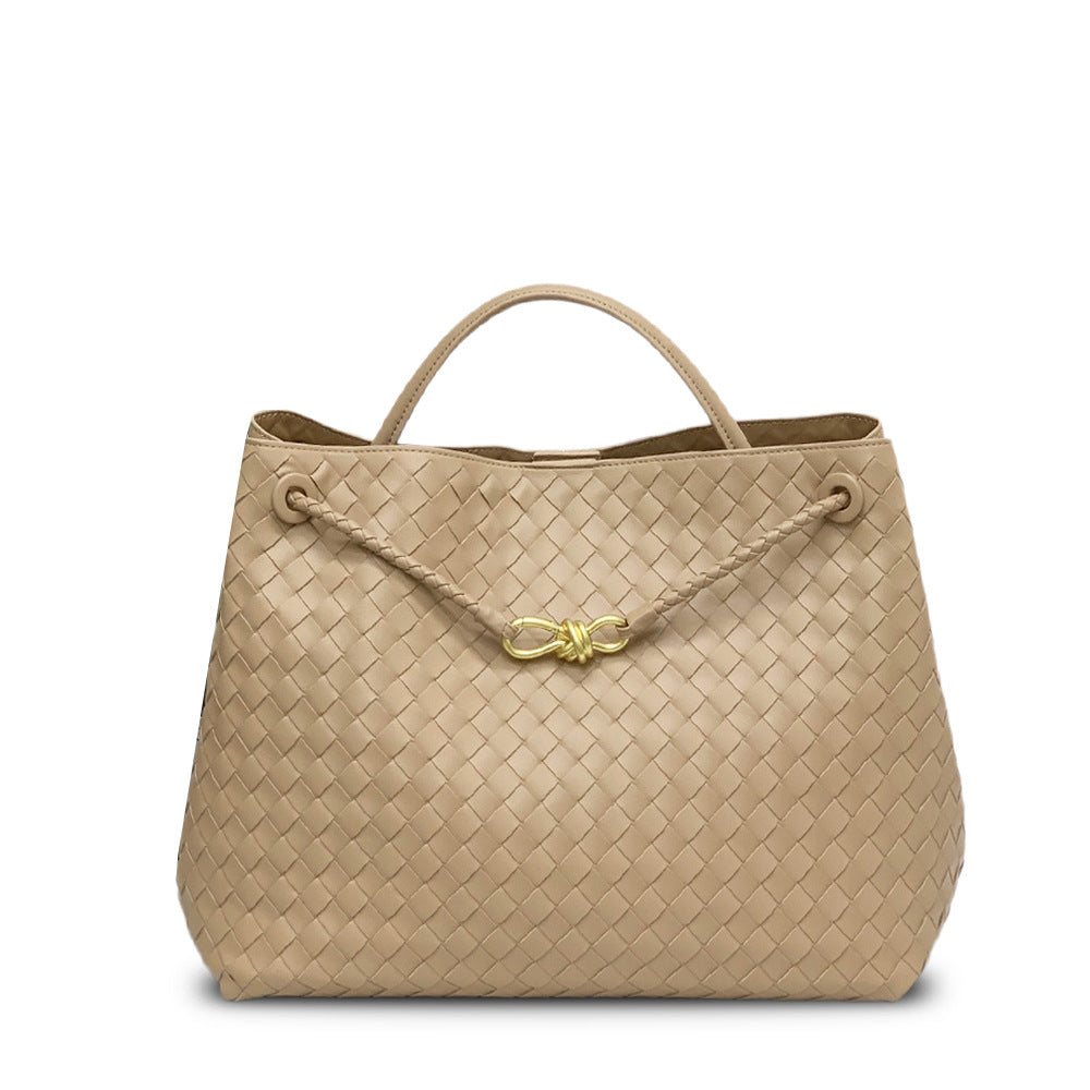 Large capacity 45CM leather woven figure-of-eight rope buckle portable underarm bag  fashion shoulder messenger bag bag women