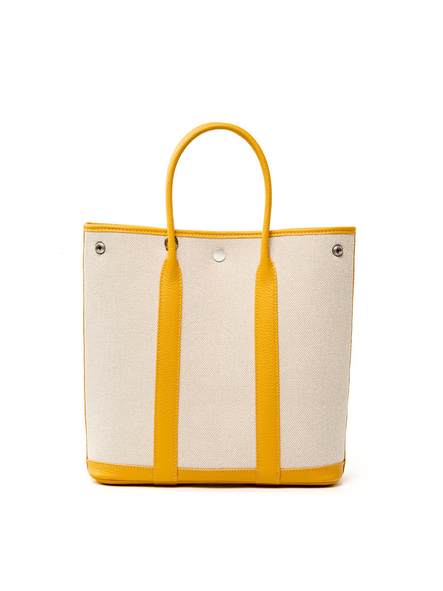 Canvas & Leather Garden Bag in Top Layer Cowhide, Premium Large Capacity Top Handle Purse, Perfect Notebook Handbag for Women