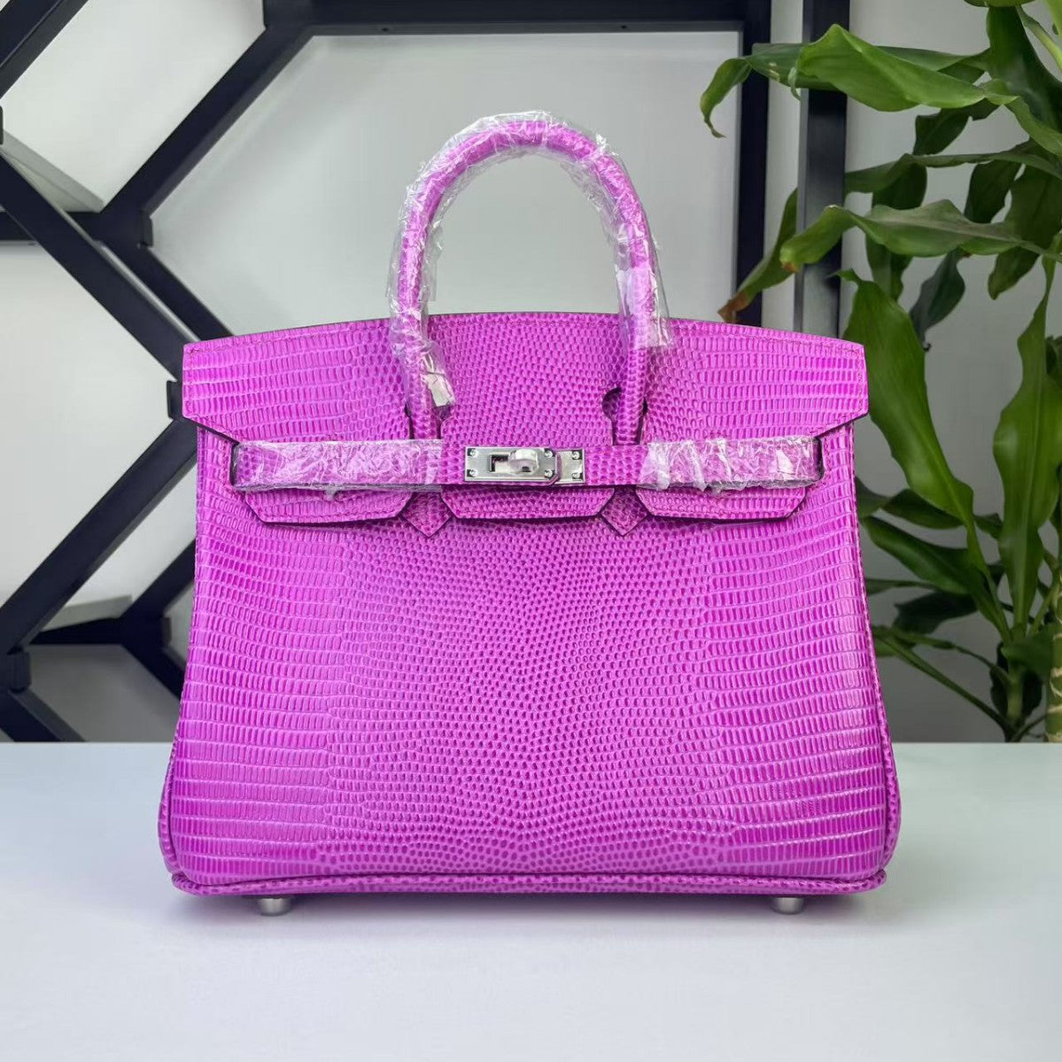 Genuine Top Layer Cowhide Lizard-Embossed Birkin-Style 25cm Bag for Women, Top Handle Crossbody Purse, Light Luxury Casual Handbag for Ladies