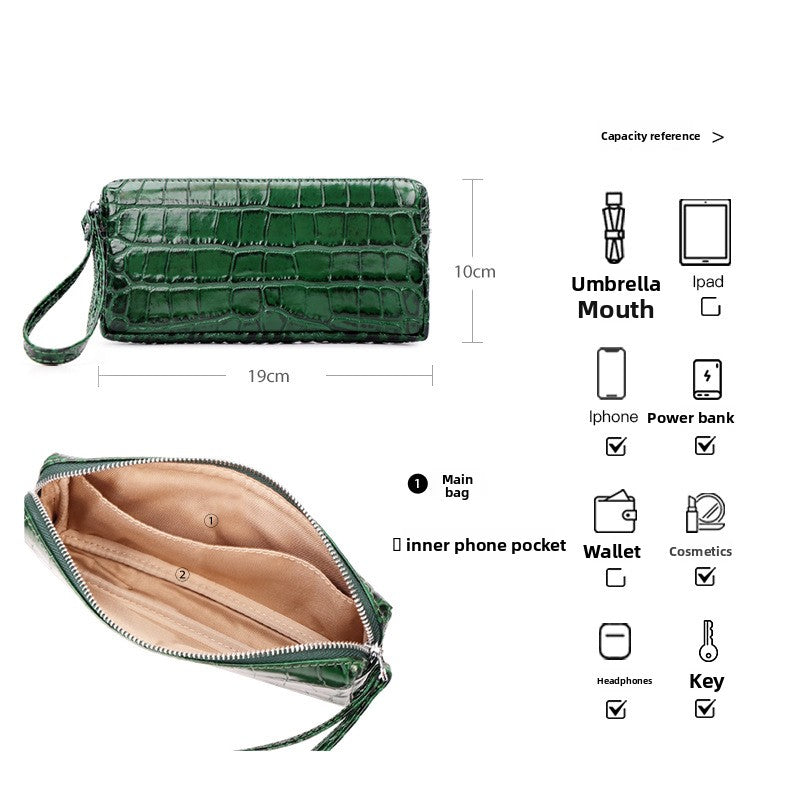 New Arrival Croc-Effect Genuine Leather Phone Wallet for Women, A Soft Cowhide Mini Coin Purse with Versatile Crossbody Design, Perfect Everyday Small Bag