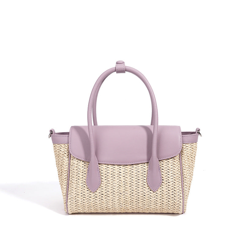 New Spring Summer Light Luxury Woven Cowhide Bag, Niche Designer Minimalist Crossbody Shoulder Top Handle Purse, Premium Handbag for Women