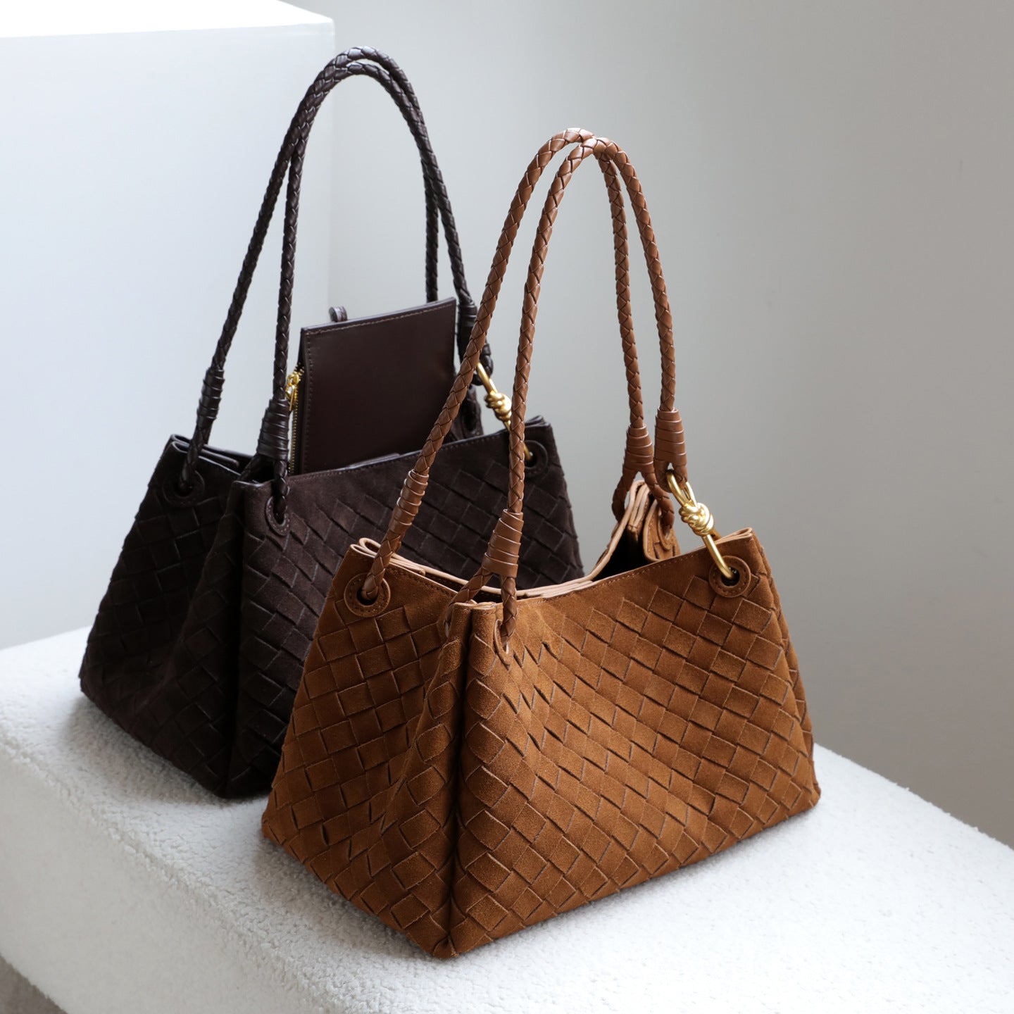 Woven Frosted Cowhide Bucket Bag for Women Fall Winter Commuter Shoulder Crossbody Handbag, Genuine Leather Purse with Soft Matte Texture