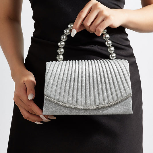 Satin Beaded Evening Clutch for Women, New Elegant Flap Top Handle Purse, Perfect Banquet Formal Gown Handbag for Ladies