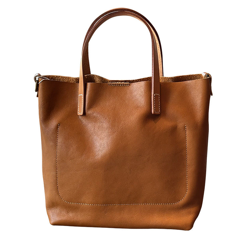 Genuine Cowhide Handbag for Women, New Spring Summer Japanese Vintage Shoulder Crossbody Top Handle Purse, Minimalist Commute Bag for Ladies