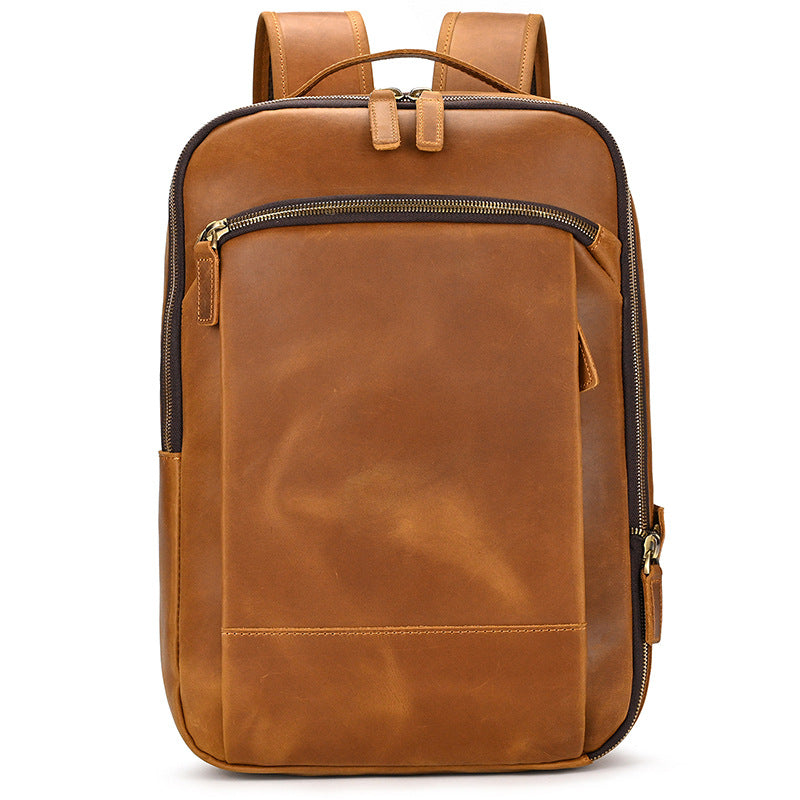 Men's Crazy Horse Leather Backpack Vintage Travel Daypack for Women Students, Genuine Leather Casual Rucksack Large Capacity