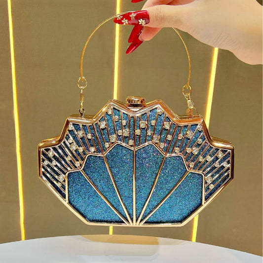 Women's Rhinestone-Embellished Premium Evening Clutch, Exquisite Top-Handle Crossbody Shoulder Handbag with Glamorous Design