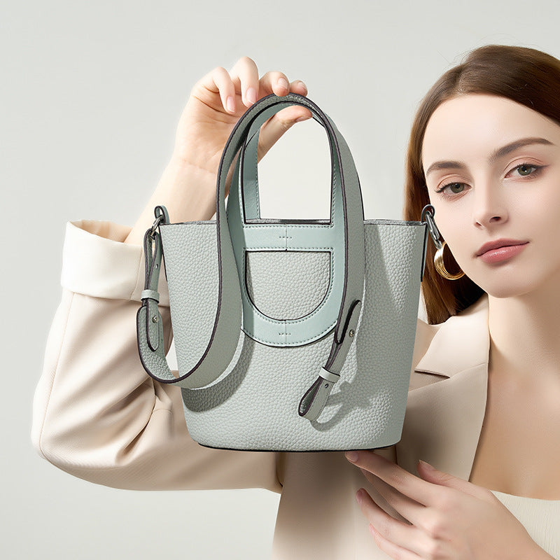 Premium Togo Leather Bucket Bag in Top Layer Cowhide, Versatile Crossbody Shoulder Purse, Niche Designer Handbag for Women