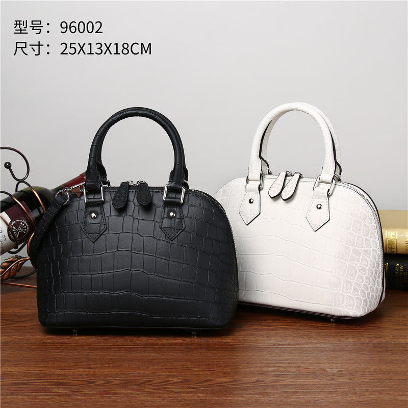 New Arrival Croc-Effect Genuine Leather Shell Bag for Women, Large Capacity Shoulder Crossbody Top-Handle Handbag with Trendy Premium Design, Everyday Purse
