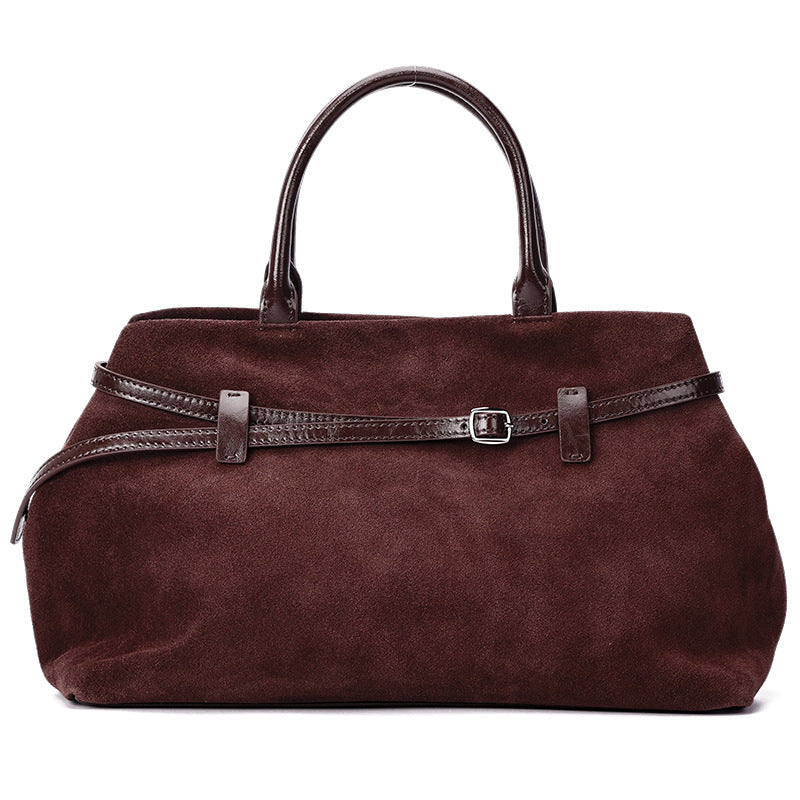 Suede Cowhide Tote Bag for Women Vintage Commuter Shoulder Handbag, Premium Textured Purse with Timeless Elegance