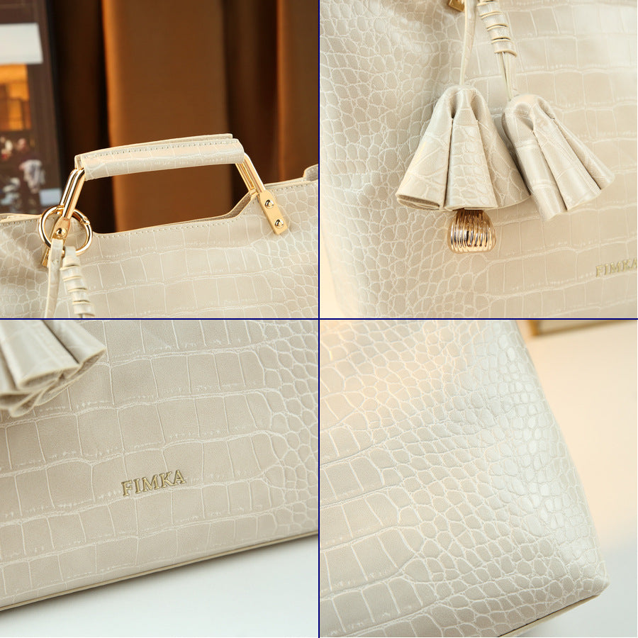 Chic Korean Style Croc-Effect Bucket Bag for Women, A Large Capacity Top-Handle Shoulder Crossbody Handbag with Versatile Commuter Design, Perfect Everyday Purse
