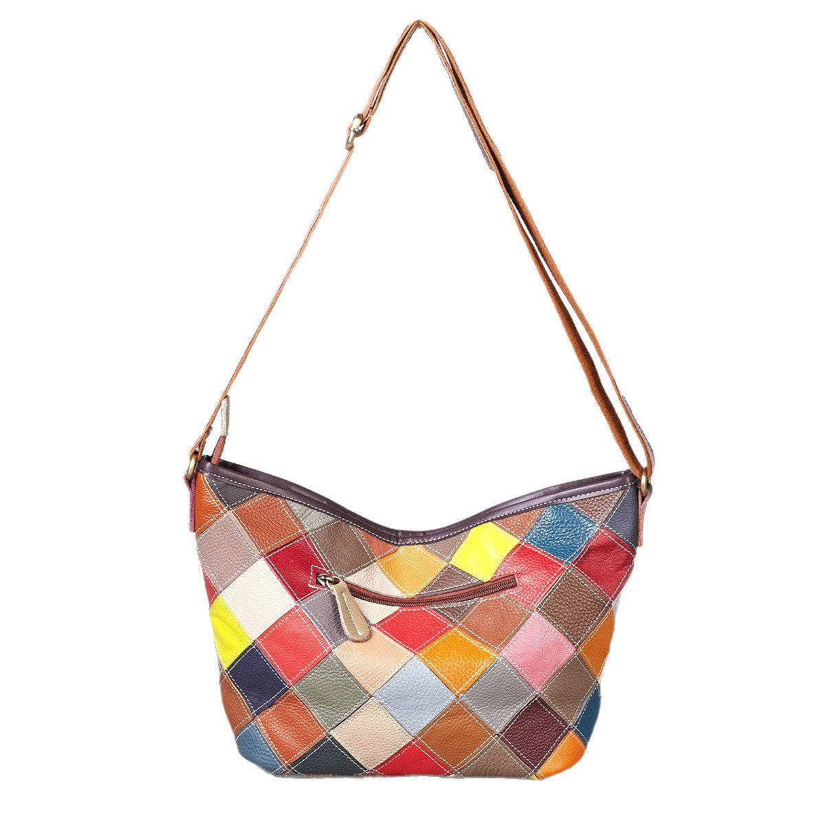 Premium Handcrafted Plaid Pattern Cowhide Leather Bag for Women | Large-Capacity Cross-Body Shoulder Handbag with Random Color-Block Artistic Design | Trendy Everyday Purse for Work, Errands & Travel | Unique Statement Accessory with Vibrant Plaid &