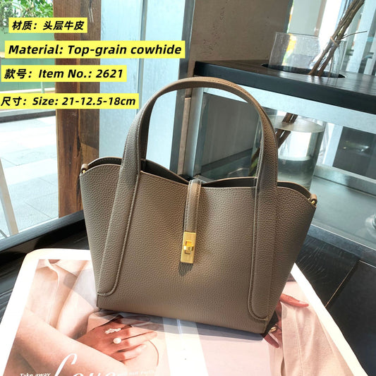 Genuine Top Layer Cowhide Basket Bucket Bag for Women, New Large Capacity Top Handle Crossbody Purse, Versatile Everyday Handbag for Ladies