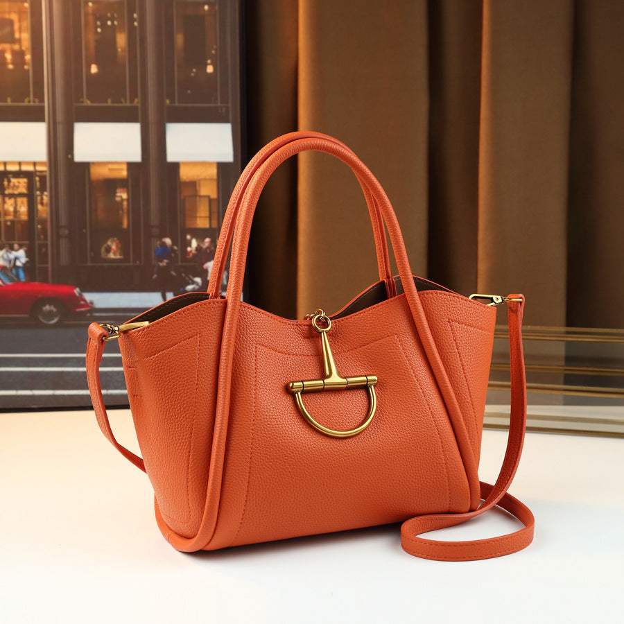 Pebble Grain Commuter Tote Bag for Women Large Capacity Shoulder Crossbody Handbag, Minimalist Metal Buckle Design with Versatile Everyday Style