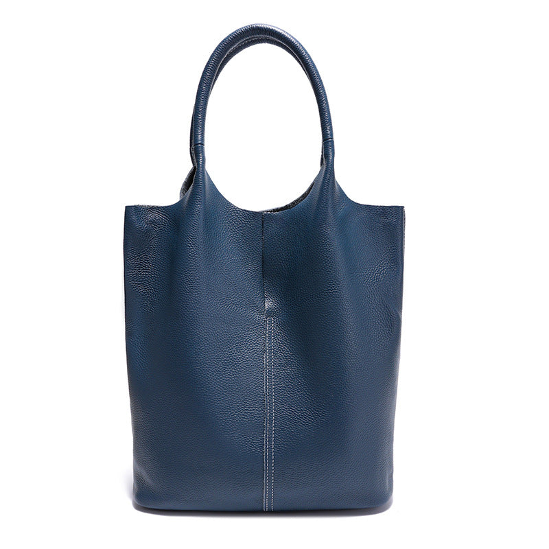 Top Layer Cowhide Tote Bag for Women Large Capacity Shoulder Handbag, Minimalist Pebble Grain Purse with Versatile Everyday Style