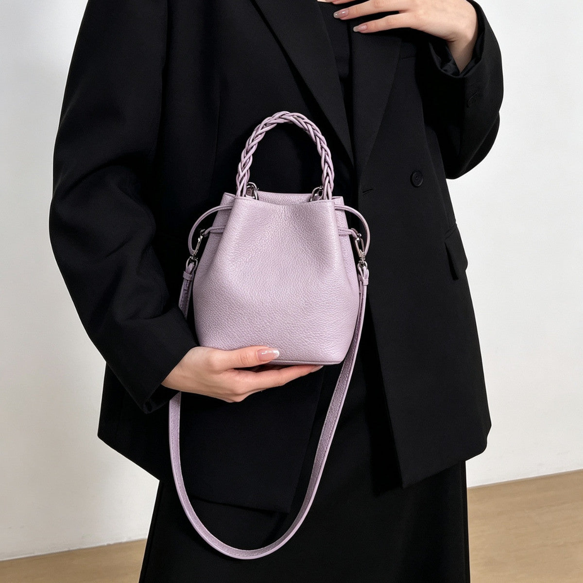 Genuine Top Layer Cowhide Bucket Bag for Women, Spring Elegant Commute Shoulder Crossbody Top Handle Purse, Versatile Everyday Handbag for Ladies