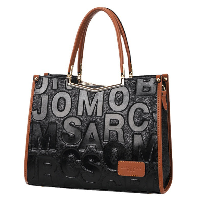 Genuine Cowhide Letter Handbag for Women, New Trendy Large Capacity Shoulder Crossbody Top Handle Purse, Fashionable Everyday Bag for Ladies