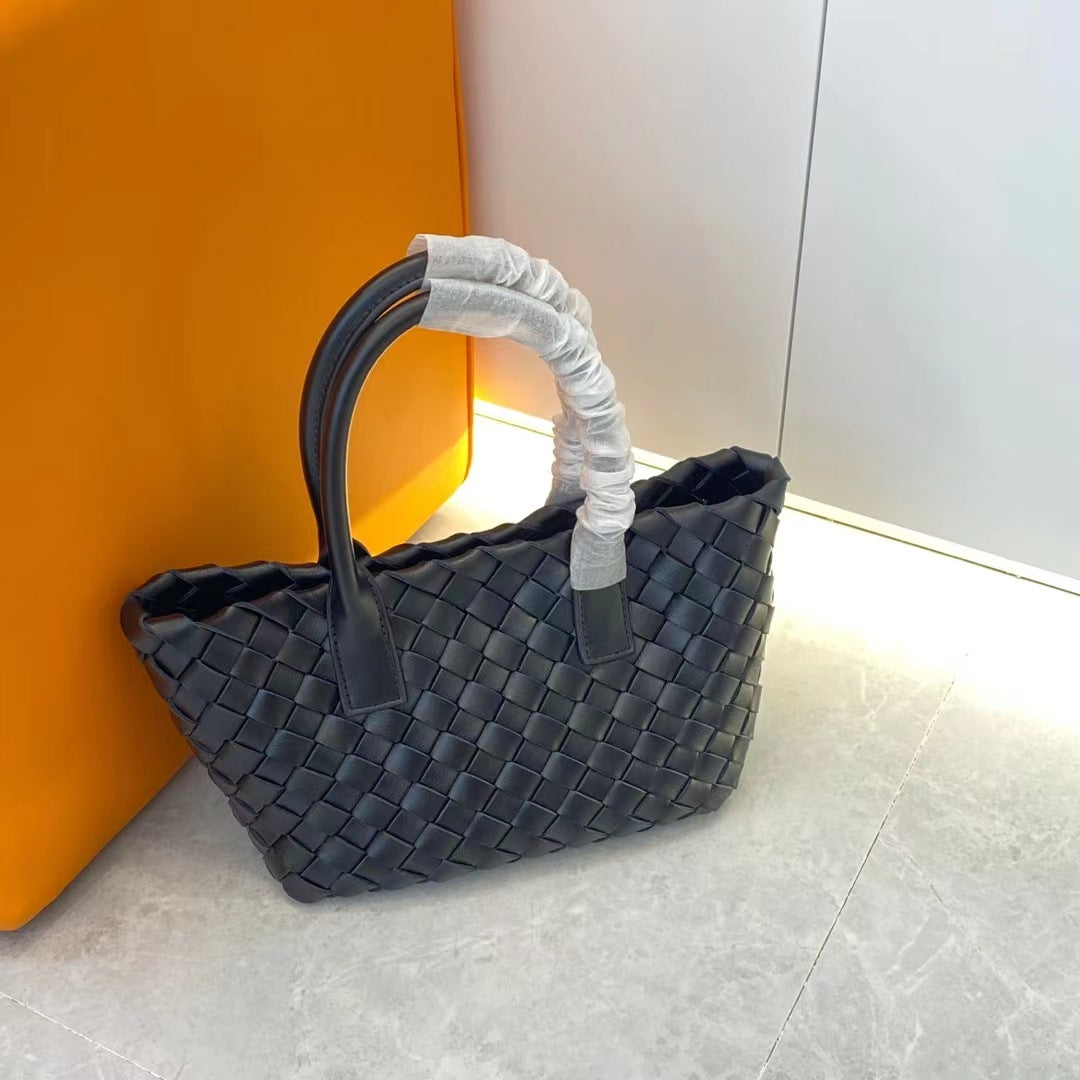 New Handmade Woven Cowhide Tote Bag for Women, Genuine Leather Shoulder Crossbody Handbag with Top Handle, Stylish Underarm Purse