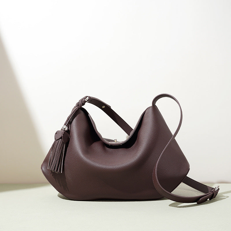 Large Capacity Vintage Cowhide Work Tote, Versatile Fashionable Top Handle Shoulder Handbag, Premium Leather Bag for Women