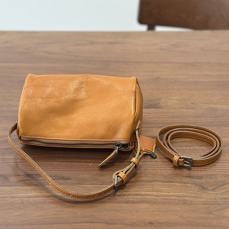 Genuine Vegetable-Tanned Top Layer Cowhide Mini Square Bag for Women, New Spring Crossbody Top Handle Purse, Pencil Case Style Small Handbag for Ladies