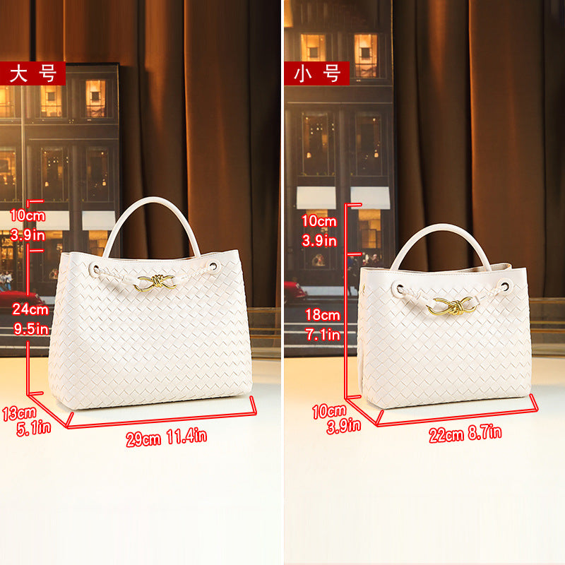 Metal Buckle Bow Woven Bag for Women Casual Shoulder Handbag, Versatile Minimalist Purse with Elegant Bow Detail