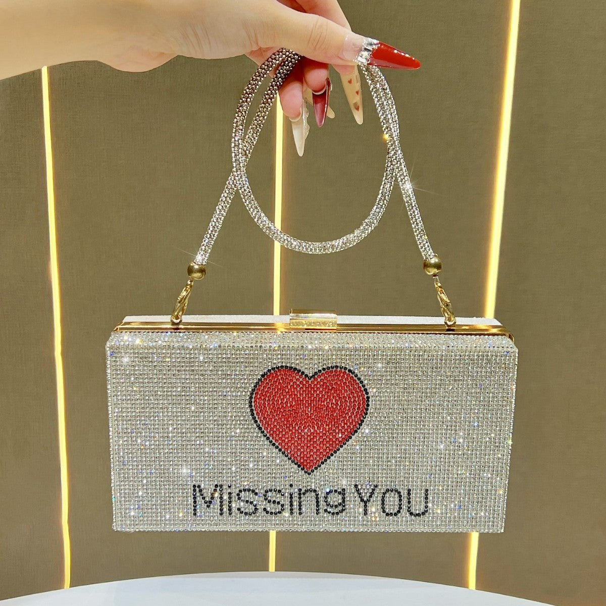 Women's Rhinestone-Embellished Evening Chain Bag, Unique Shoulder Crossbody Clutch with Premium Versatile Design, Fashionable Handbag