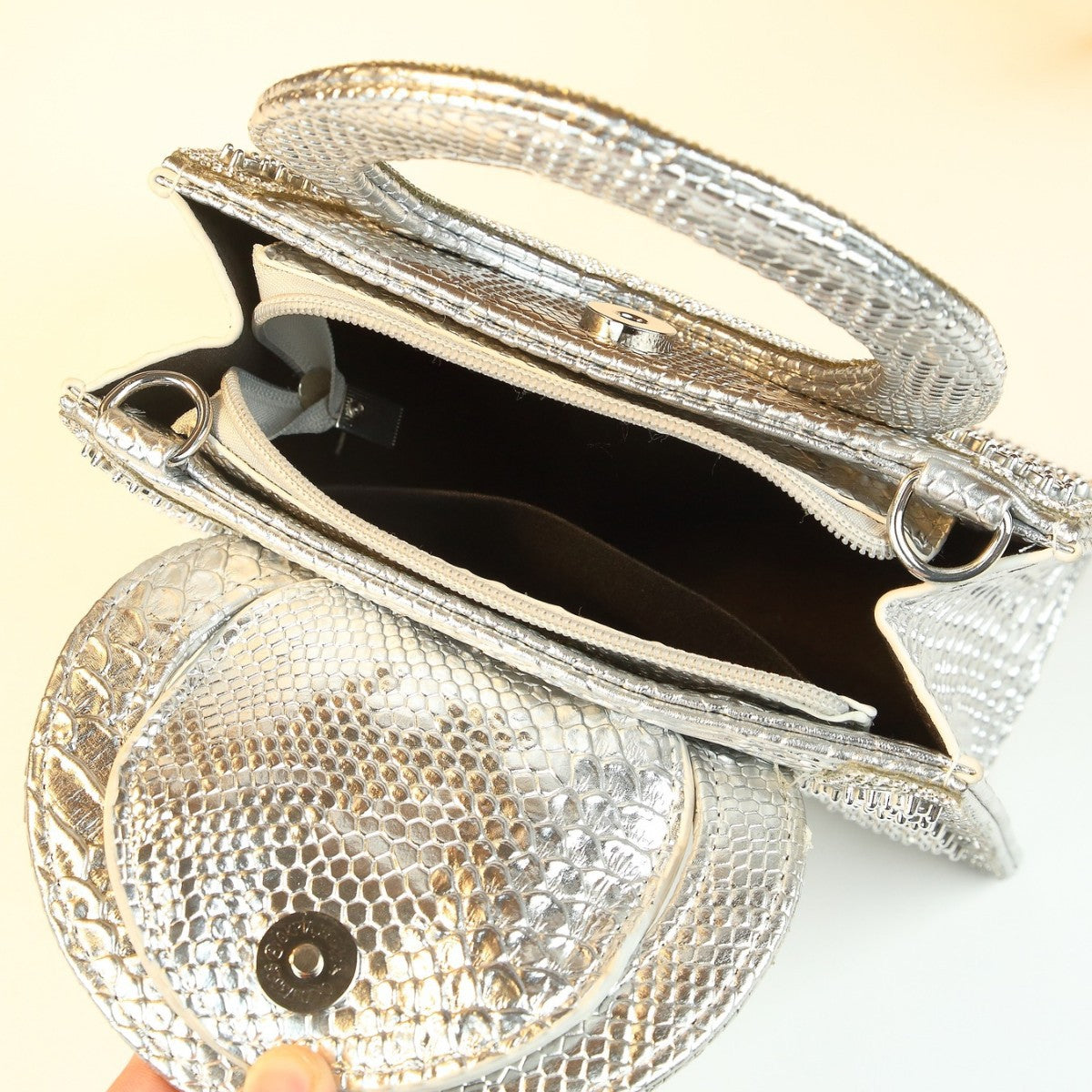 V-Shape Rhinestone Mini Square Bag for Women Evening Party Shoulder Crossbody Handbag, Sparkly Purse with Statement Large Ring Handle