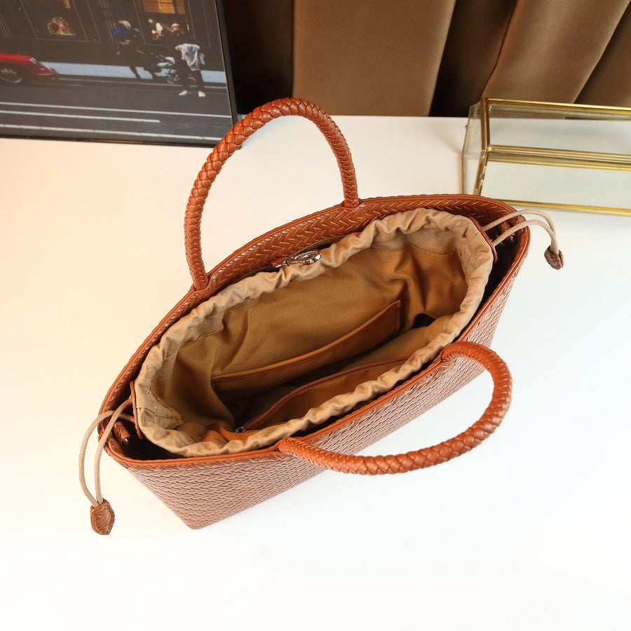 Handwoven French Basket Tote Bag for Women Summer Casual Shoulder Crossbody Handbag, Picnic-Style Purse with Natural Woven Texture