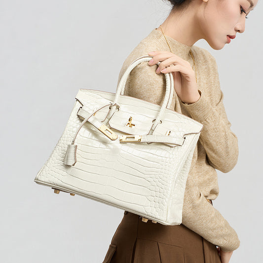 Elegant Croc-Embossed Birkin-Inspired Tote Bag for Women, Premium Top-Layer Cowhide Leather with Spacious Large Capacity, Light Luxury Shoulder Crossbody Handbag for Work & Everyday Use