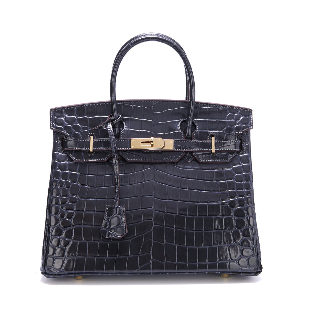 Genuine Leather Crocodile-Embossed Birkin-Style Bag for Women, New Structured Large Top Handle Shoulder Crossbody Purse, Versatile Everyday Handbag for Ladies