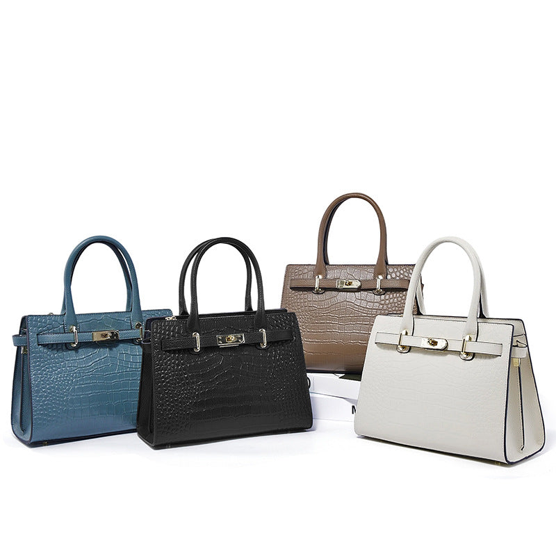 New French Style Croc-Effect Light Luxury Tote Bag for Women, Birkin & Kelly-Inspired Versatile Commuter Handbag with Elegant Everyday Design