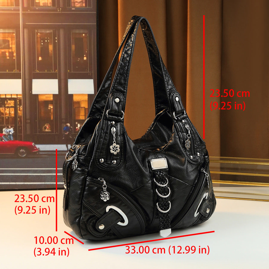 Washed Canvas Tote Bag for Women Large Capacity Shoulder Purse with Woven Ring Buckle Detail, Casual Crossbody Handbag with Trendy Design