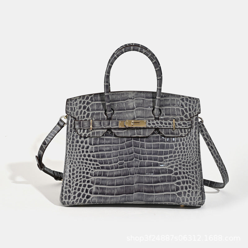 Premium Croc-Embossed Birkin-Inspired Tote Bag for Women, Genuine Leather with Spacious Large Capacity, Versatile Top-Handle Handbag for Everyday Elegance